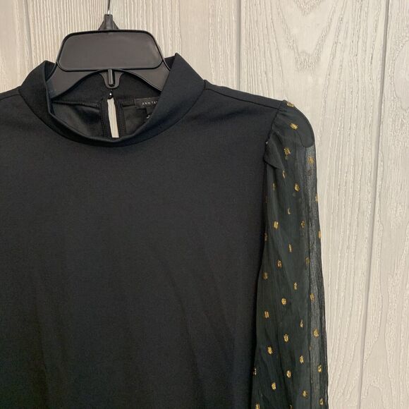 Ann Taylor Black Sheer Sleeve Gold Dot Size Small NWT - Picture 3 of 4